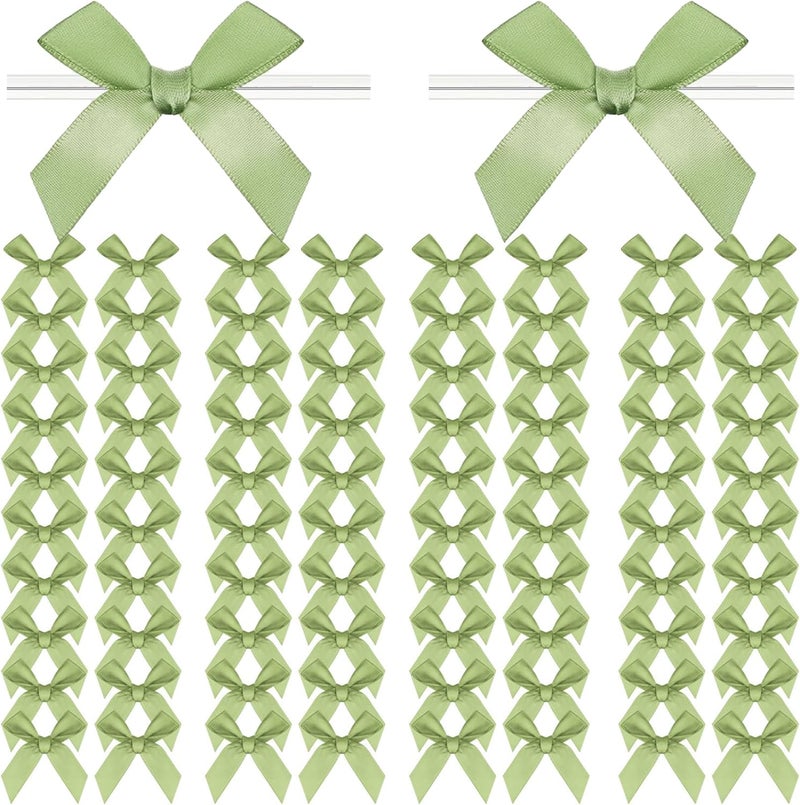 Adodotoe Twist Tie Bows, 100 Pcs Satin Twist Tie Bows for Treat Bag Satin Ribbon Tie Bows for Tying Up Packages Present Bags Bakery Candy Bags Decorating Ribbon Bow Gift Wrap Bows (sage Green) - Image 1